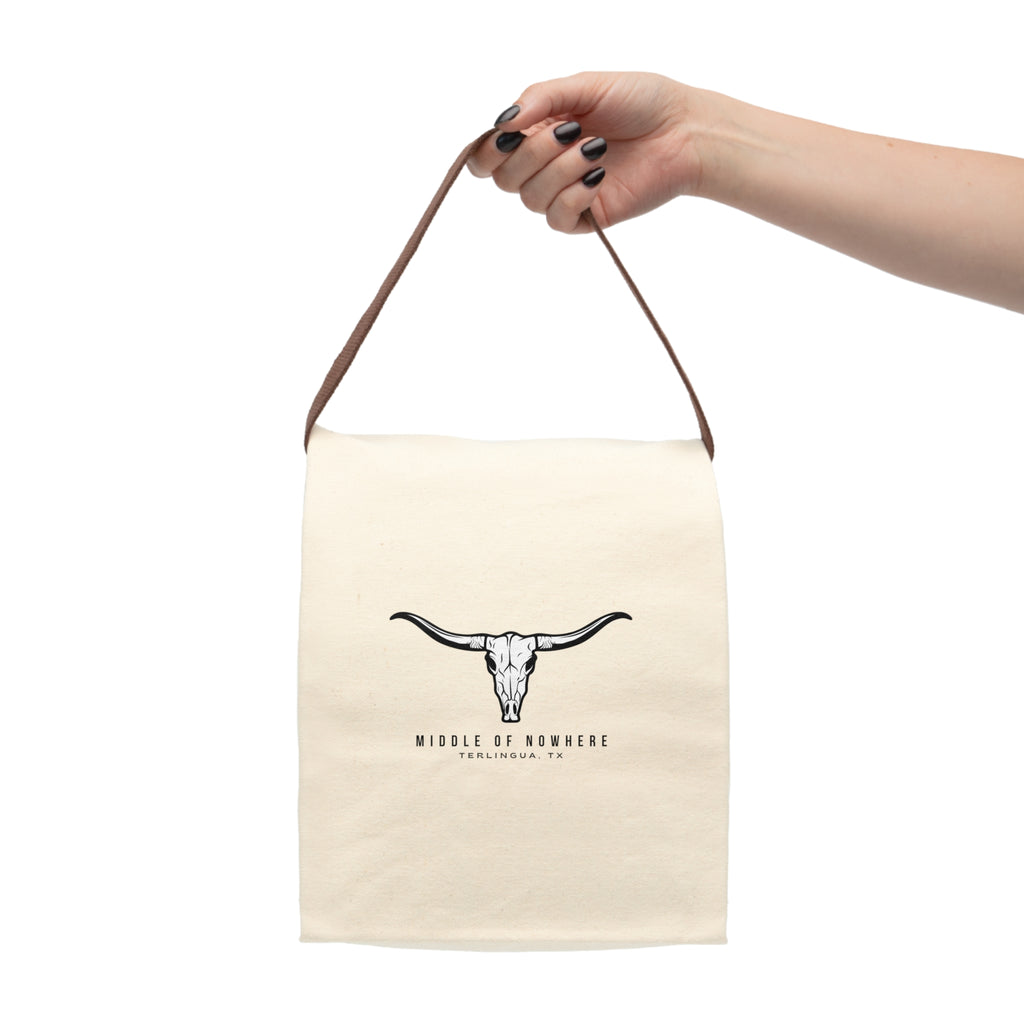 Longhorn Skull “Middle of Nowhere” Terlingua Insulated Tote, Canvas Lunch Bag,