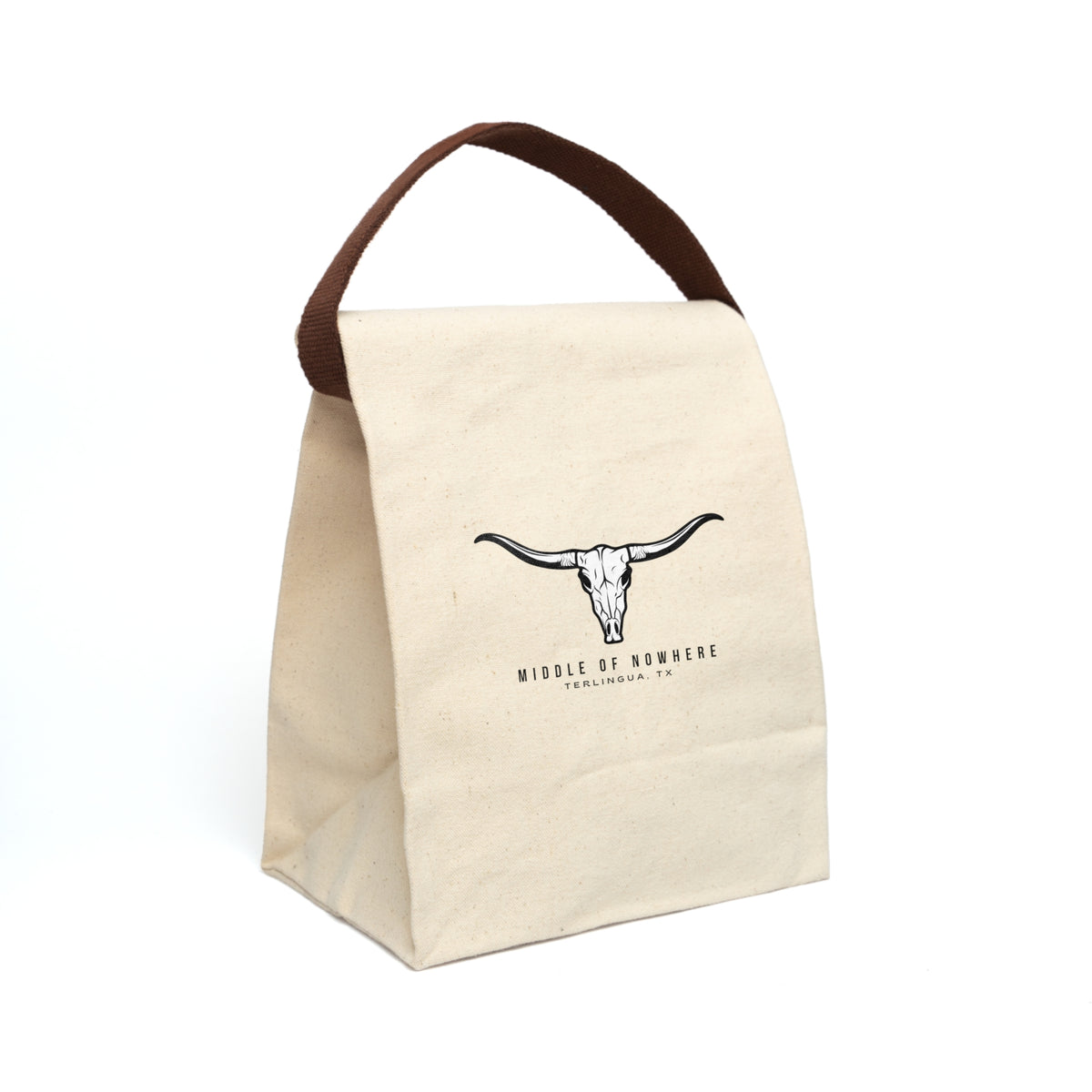 Longhorn Skull “Middle of Nowhere” Terlingua Insulated Tote, Canvas Lunch Bag,