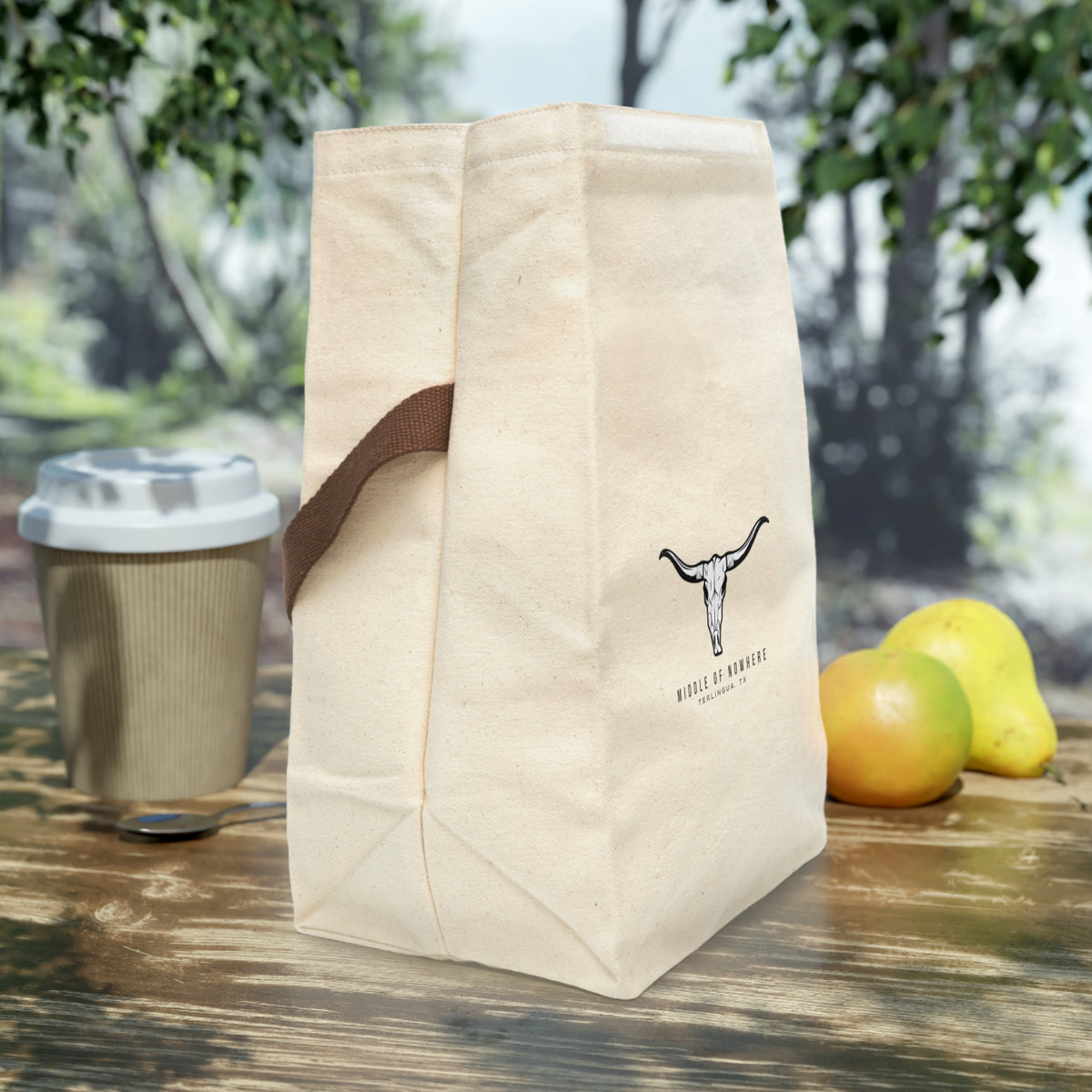 Longhorn Skull “Middle of Nowhere” Terlingua Insulated Tote, Canvas Lunch Bag,